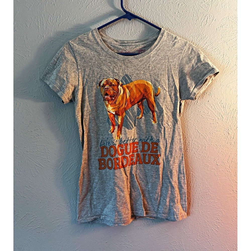Sunfrog Shirts Girls S Gray Cotton Dogue de Bordeaux Dog Graphic Crew Neck Tee